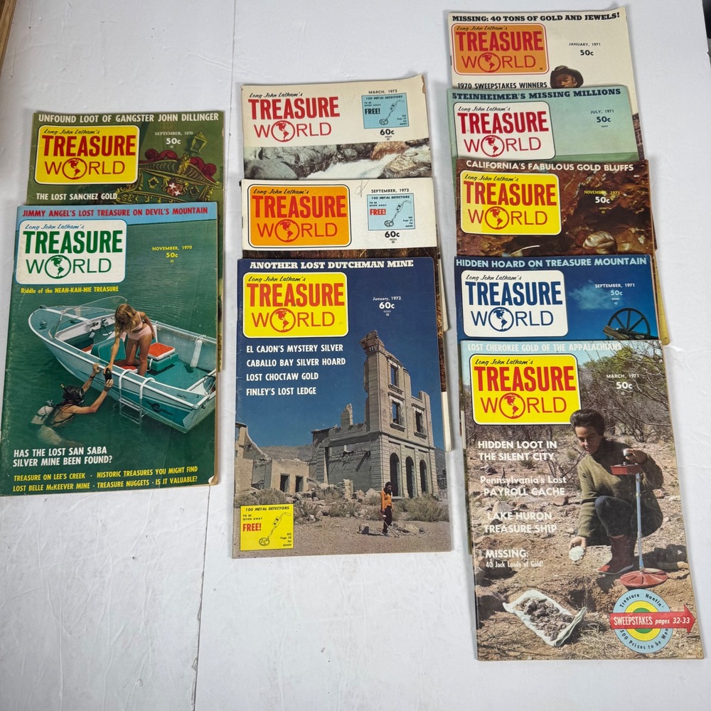 Treasure World Magazine Lot 10 Issues 1970-1972 Vintage Metal Detecting Gold